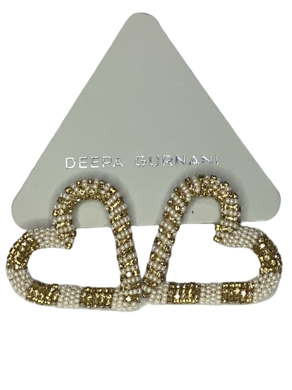 Deepa Gurnani Preeti Beaded Crystal Heart Hoop Earrings New